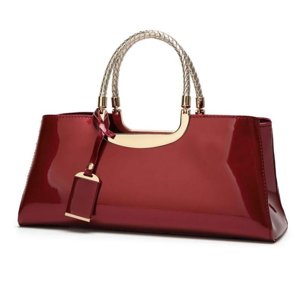 9732 Patent Leather Structured Shoulder Handbag Evening Party Satchel